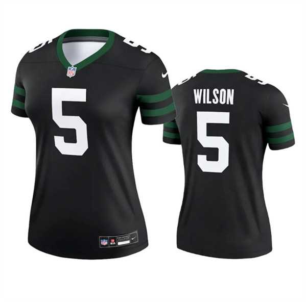 Womens New York Jets #5 Garrett Wilson Black 2024 Stitched Jersey Dzhi->women nfl jersey->Women Jersey